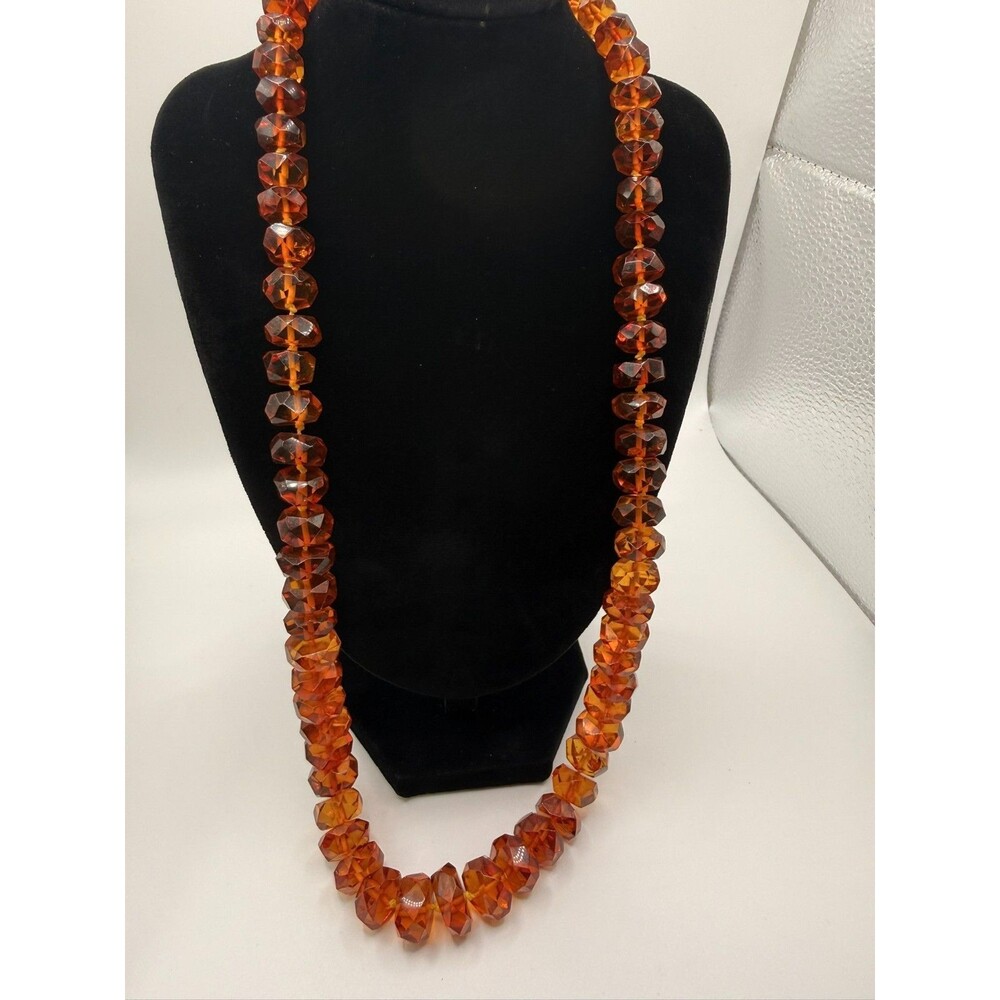 Vintage Art Deco Hand Faceted Amber Necklace 56g 24in Exceptionally Eye Clear